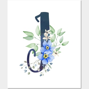 Floral Monogram I Wild Blue Flowers Posters and Art